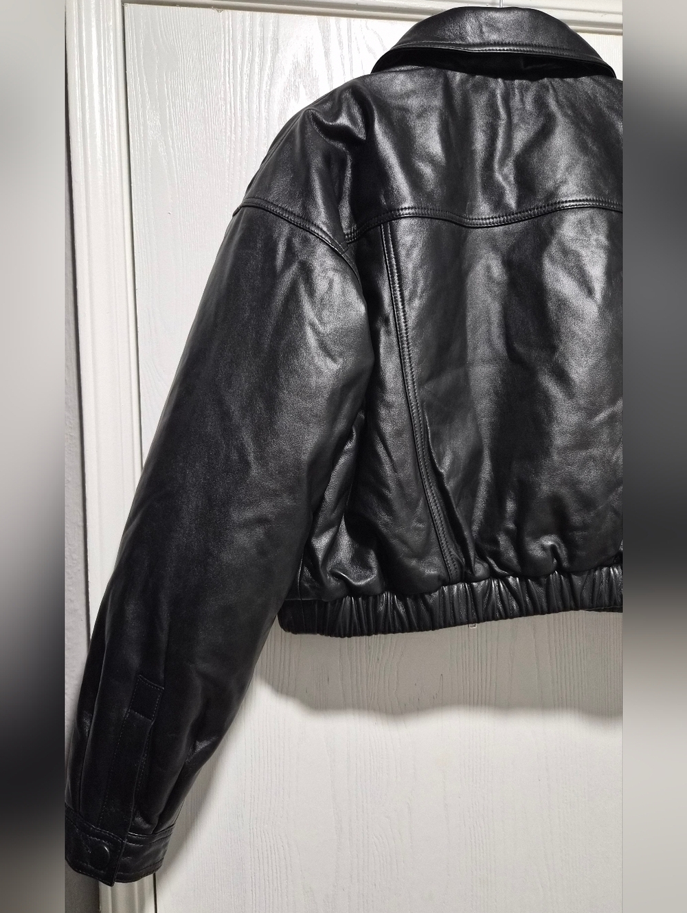 Camila Coelho Lamb Leather Black Raven Full Zip Leather Jacket Size M - Picture 9 of 12